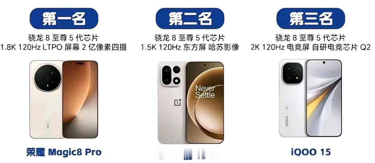 这个旗舰手机续航排名我举双手认可，荣耀Magic8Pro稳稳登顶属实合理。别家