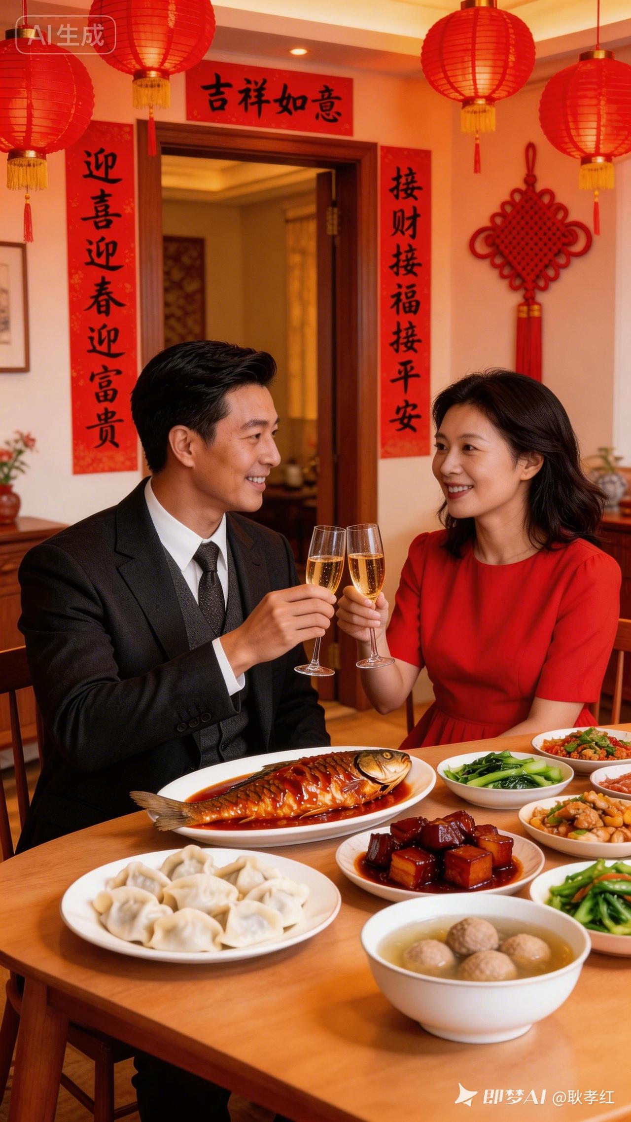 新婚燕尔，共享美味佳肴，祝愿吉祥如意，幸福美满！🎉💕