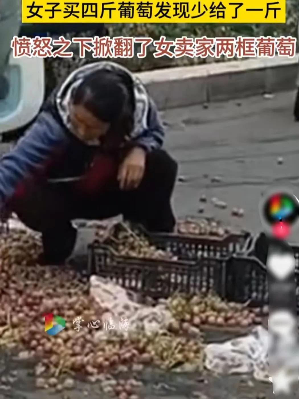 河北保定，女子路过一家水果摊，购买了4斤葡萄，回家后却发现少了1斤，于是找到摊主