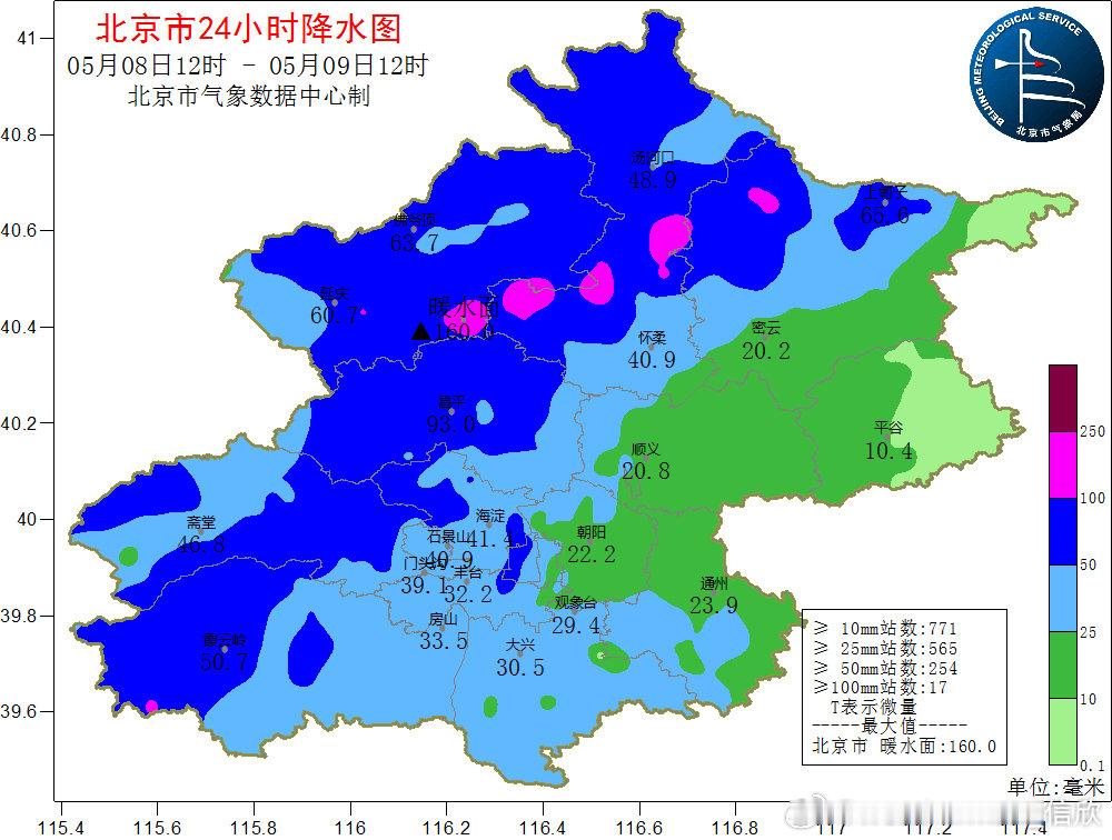 【北京出现今年以来最明显降雨】截至12时，北京城区大多达到了大雨级别，南郊观象台