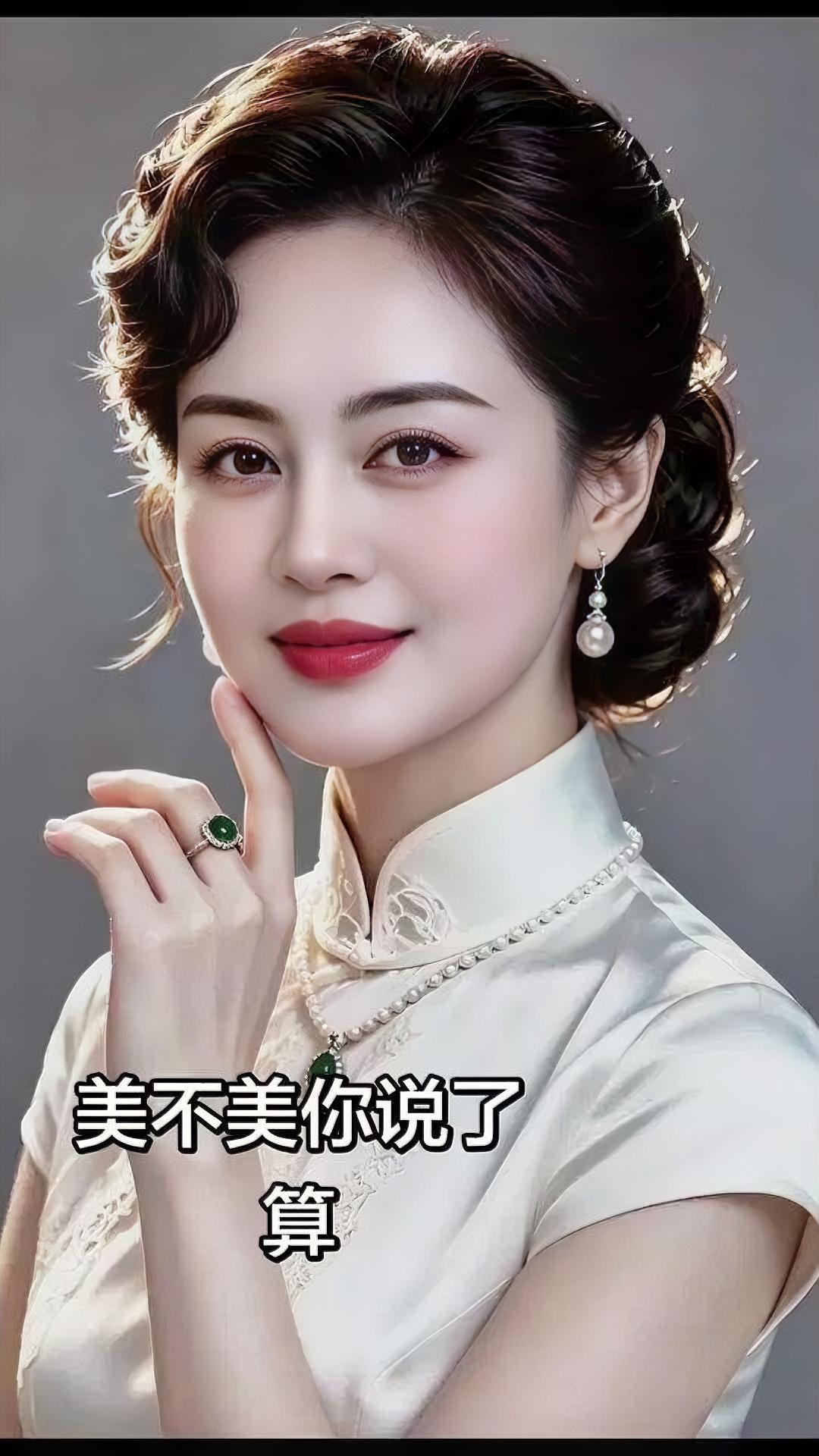 卷发挽住旧时光旗袍领口珍珠轻轻淌玉指托着温婉翠色在指间亮一笑