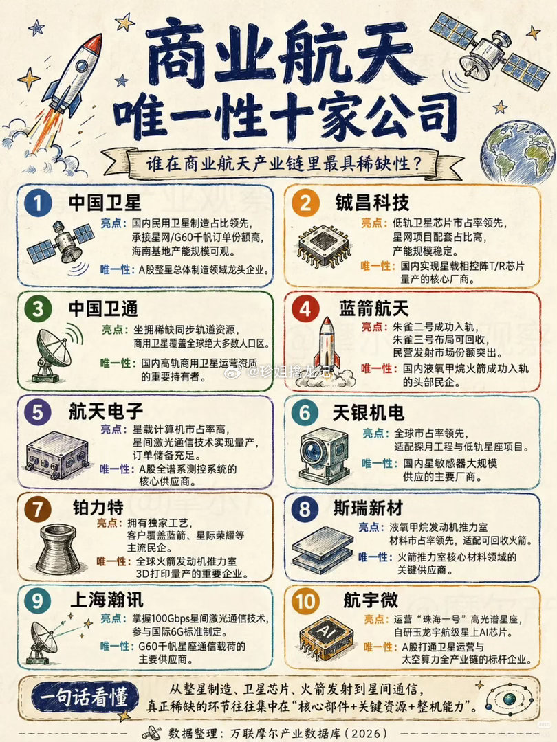 商业航天稀缺赛道浮出水面，十家独家核心企业