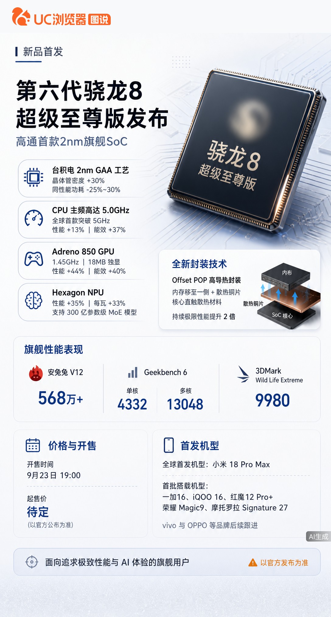 骁龙8至尊版终于上2nm了，CPU主频首次破5GHz，跑分568万。但更关键的是封装改了散热结构，持