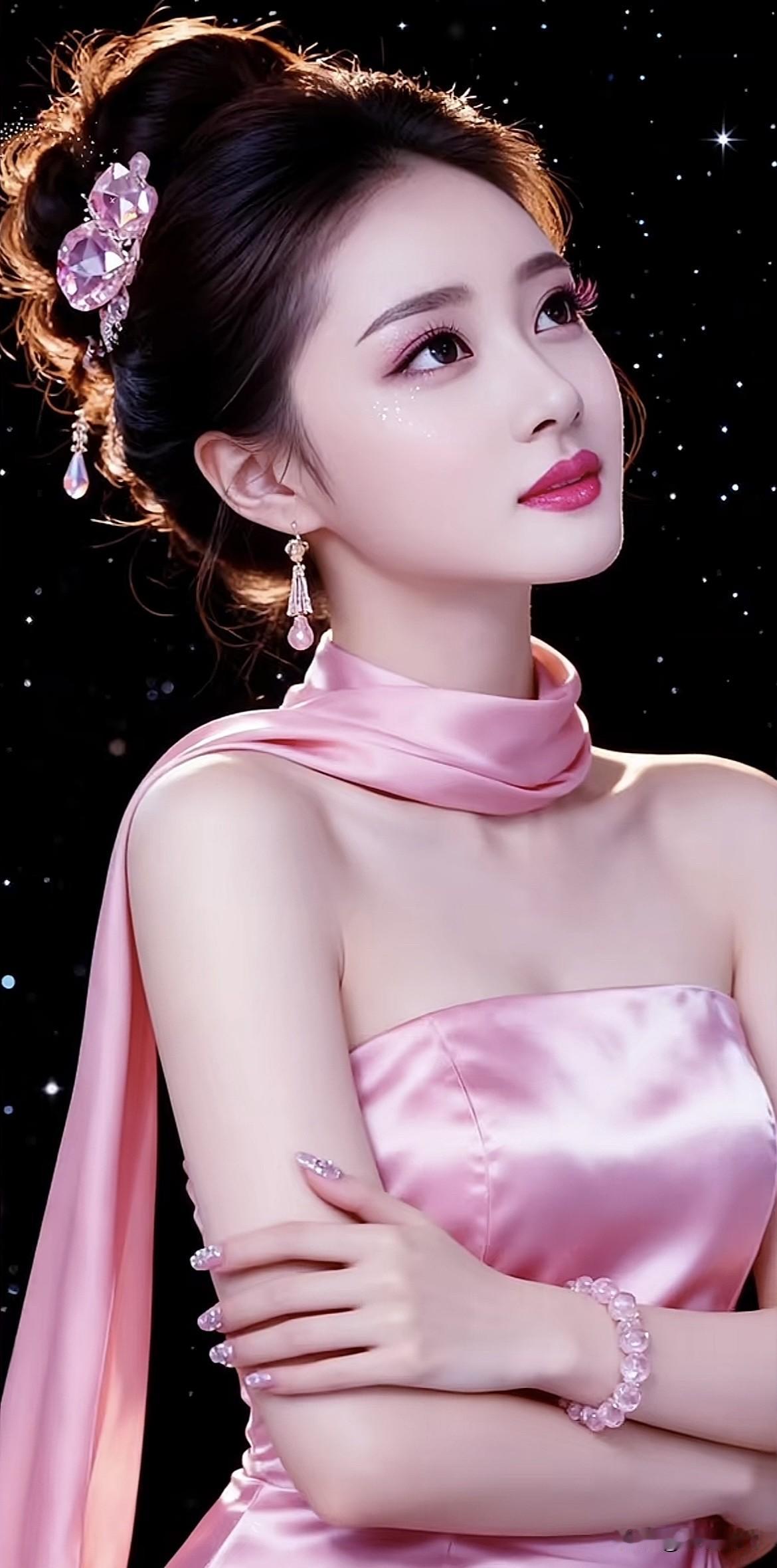 梦幻粉裙仙女，星河璀璨，优雅动人水嫩粉裙造型紫色梦幻裙粉纱公主裙紫色梦幻裙