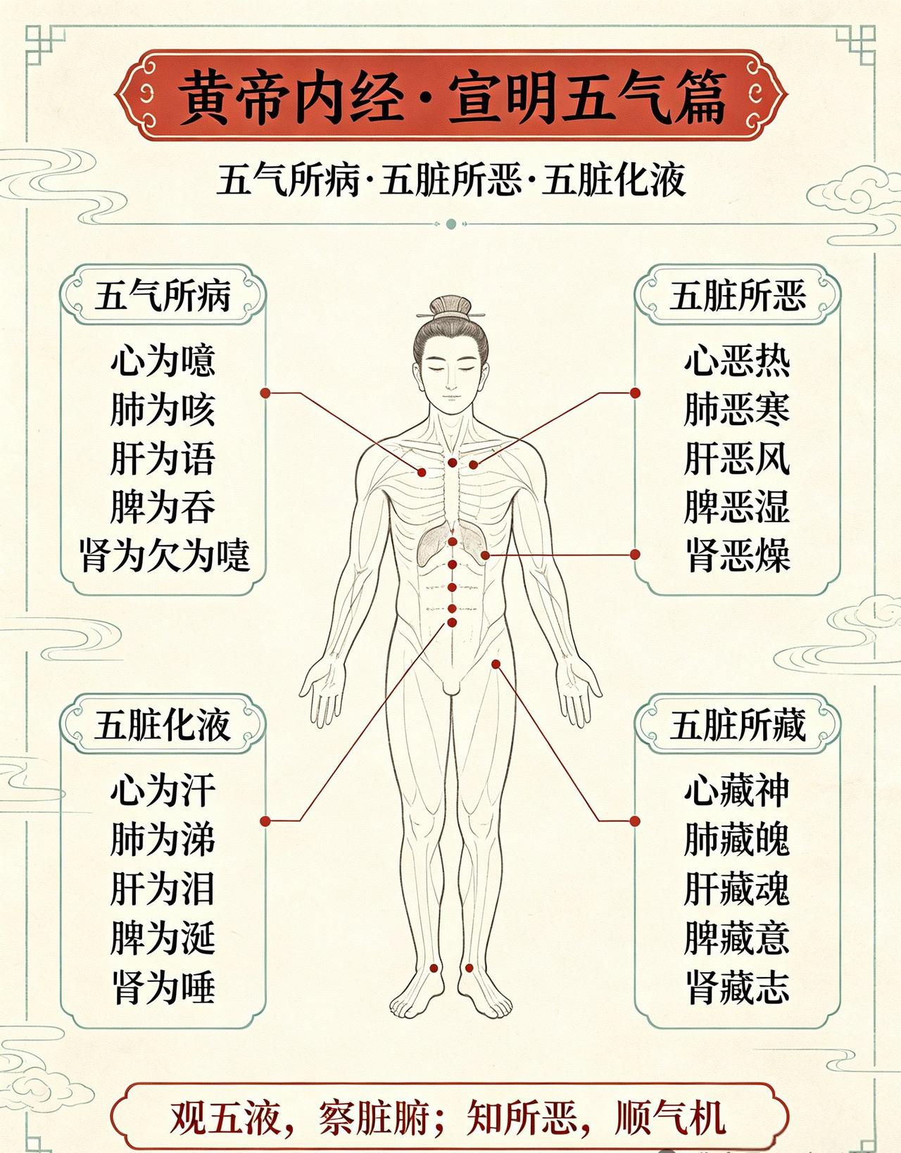翻《黄帝内经》宣明五气篇里的记载“五气所病，五脏所恶，五脏化液”根本不是什么