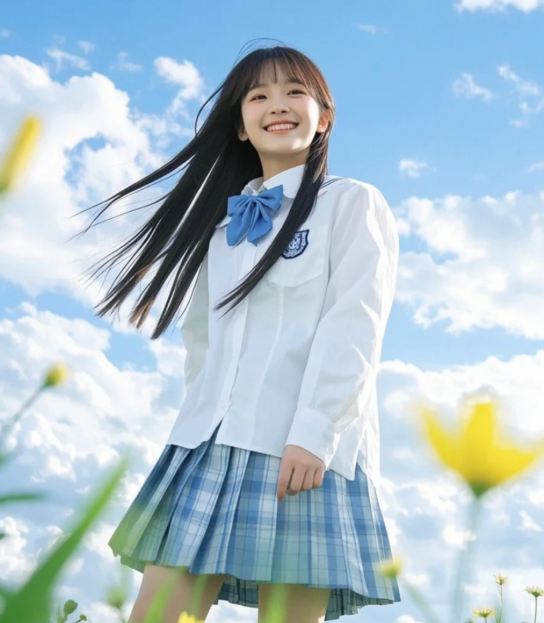 JK制服+草原背景，拍出属于自己的电影感。