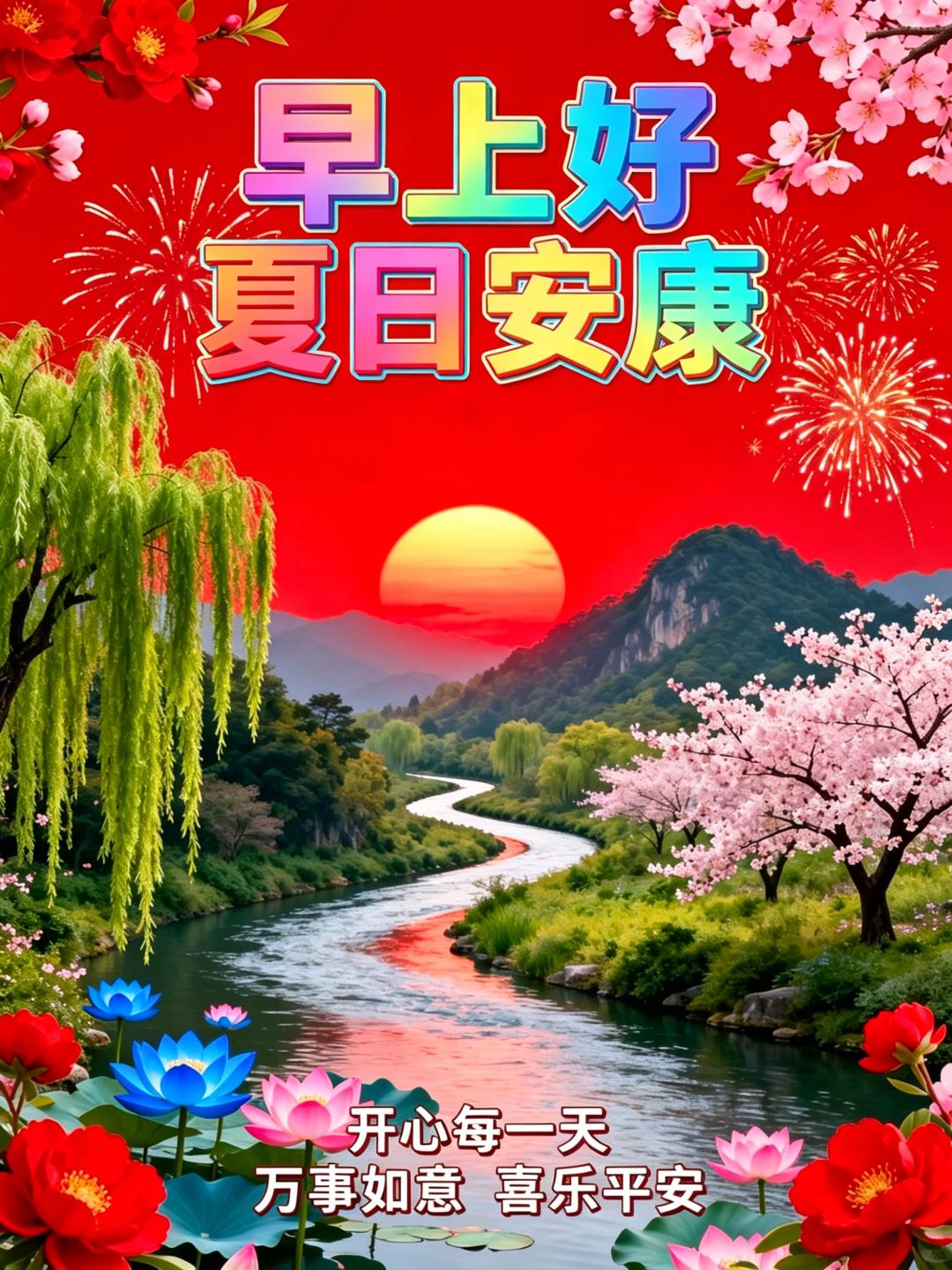 🌈问候，让人开心！🍒关怀，让人快乐！🌅牵挂，让人幸福！🍉清晨的第一声问候