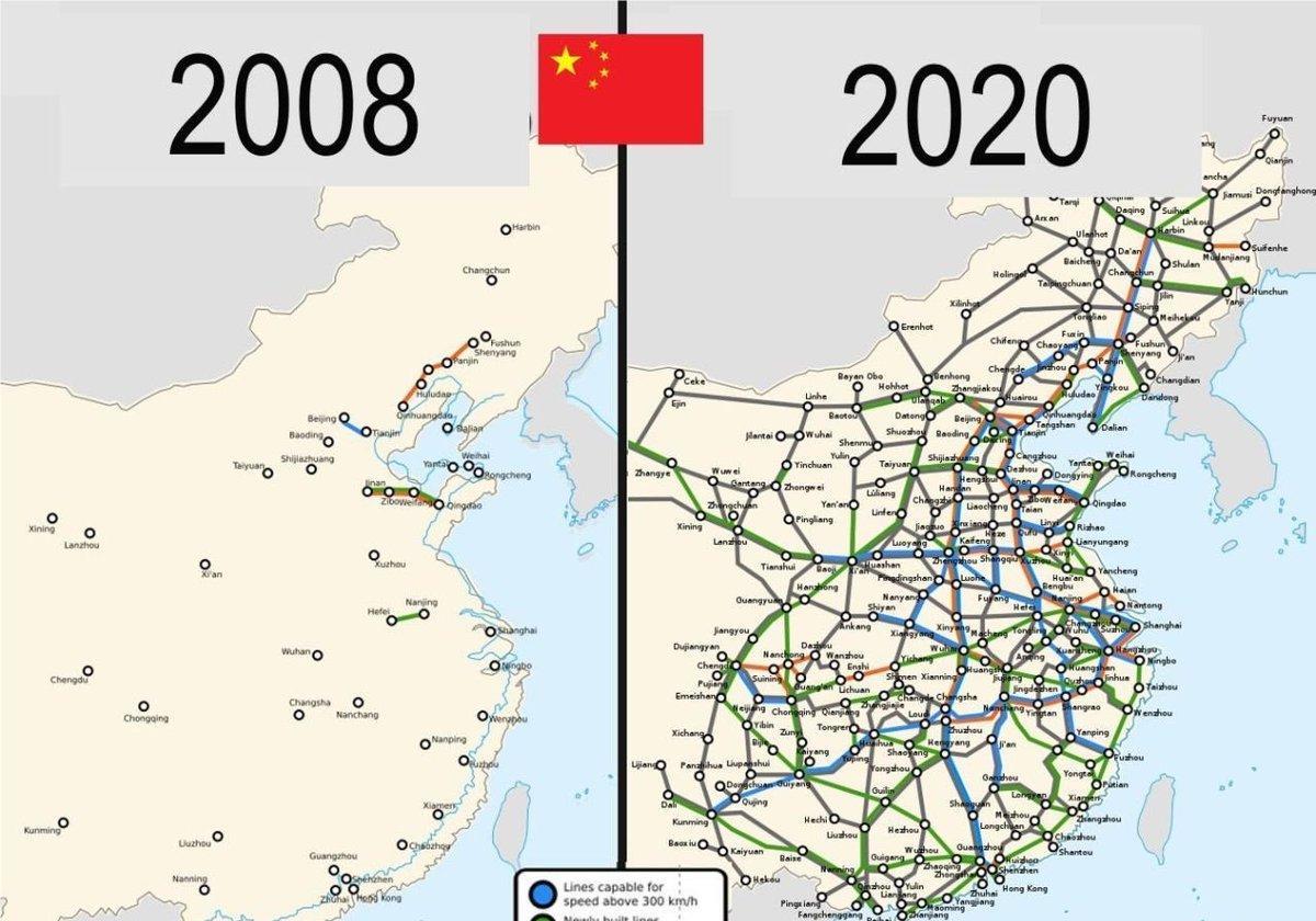 有时候看着这张图都觉得不可思议：12年时间的高铁建设变化图如今我们的铁路是16