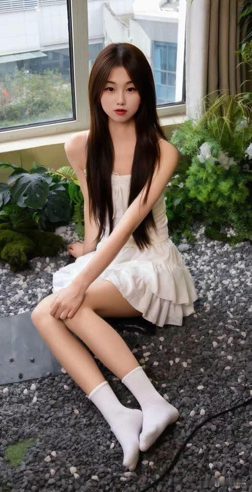 少女心爆棚的白色连衣裙，坐在窗边，感受自然与温柔的碰撞。