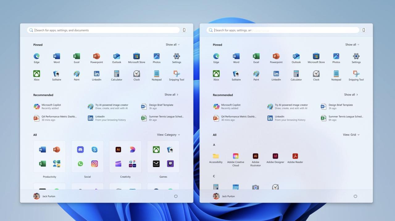 微软推出Windows11新开始菜单设计微软正在向Windows1