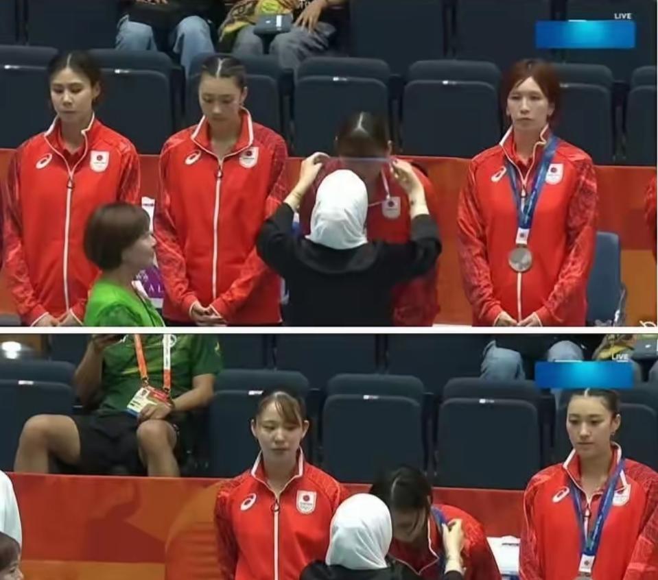 中国女排昨晚3比0横扫日本拿下金牌，这本该是件皆大欢喜的事，可颁奖仪式还没开始，