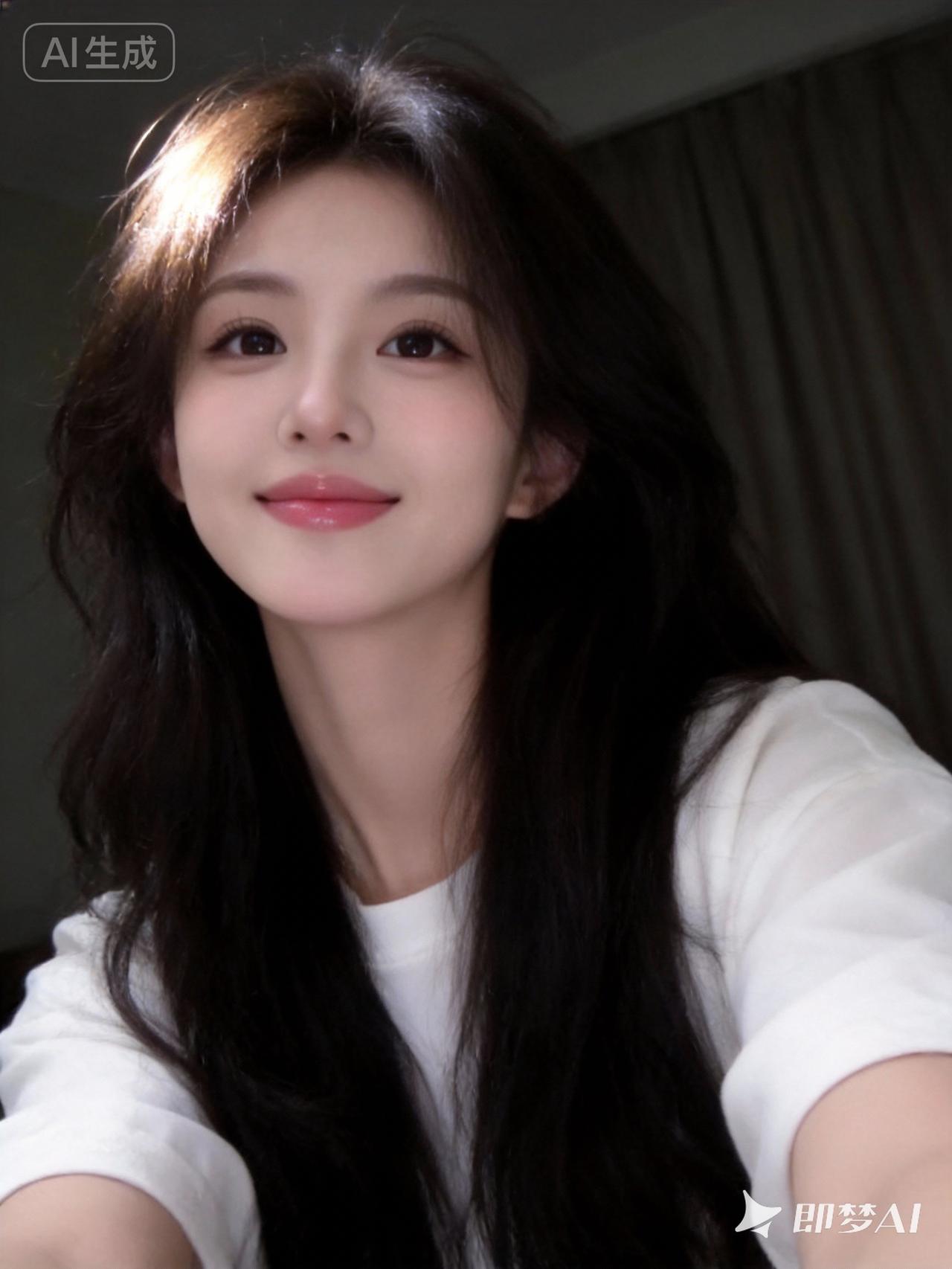 昏暗普通房间，微距人脸特写，轻微仰角，镜头略偏斜，日常快照风格，自然柔和光线，眼