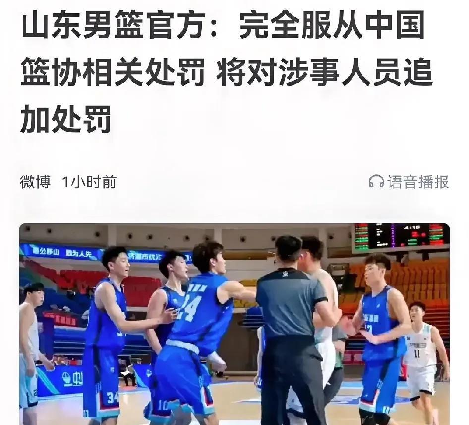 辽宁山东都公开接受处罚，辽迷再纠缠就没有必要，在联赛打群架有些胆大妄为篮协对U