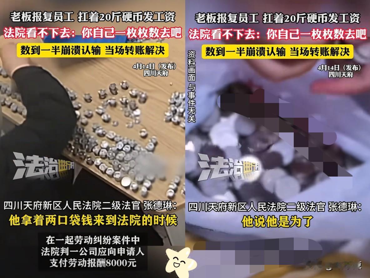 “这位法官你火了！”四川，老板拖欠8000元工资败诉，却想用20斤1毛硬币羞辱员