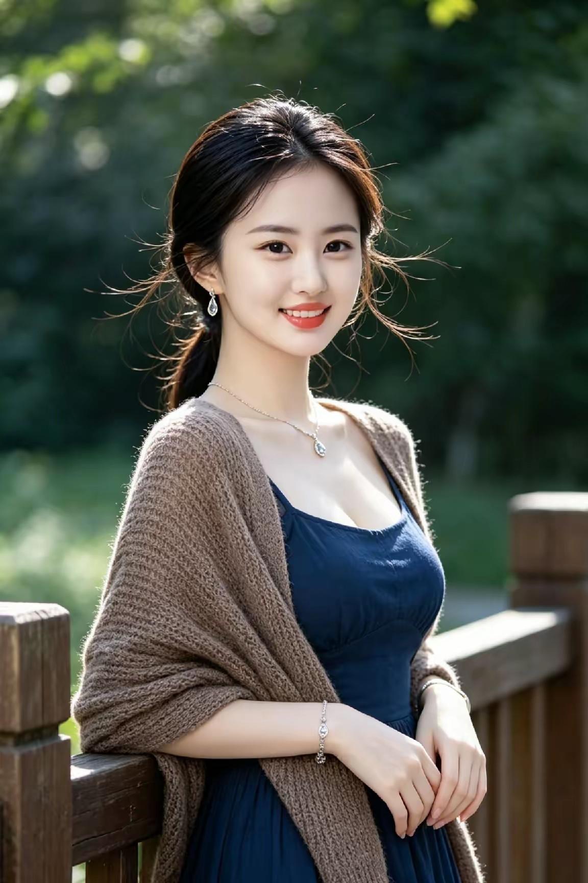 阳光明媚，她笑得好甜。