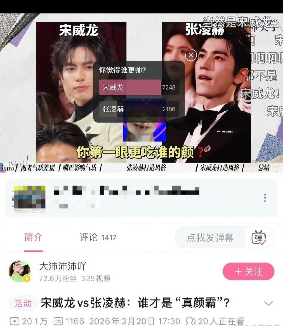 B站投票宋威龙VS张凌赫谁是真颜霸，投票结果宋胜出～