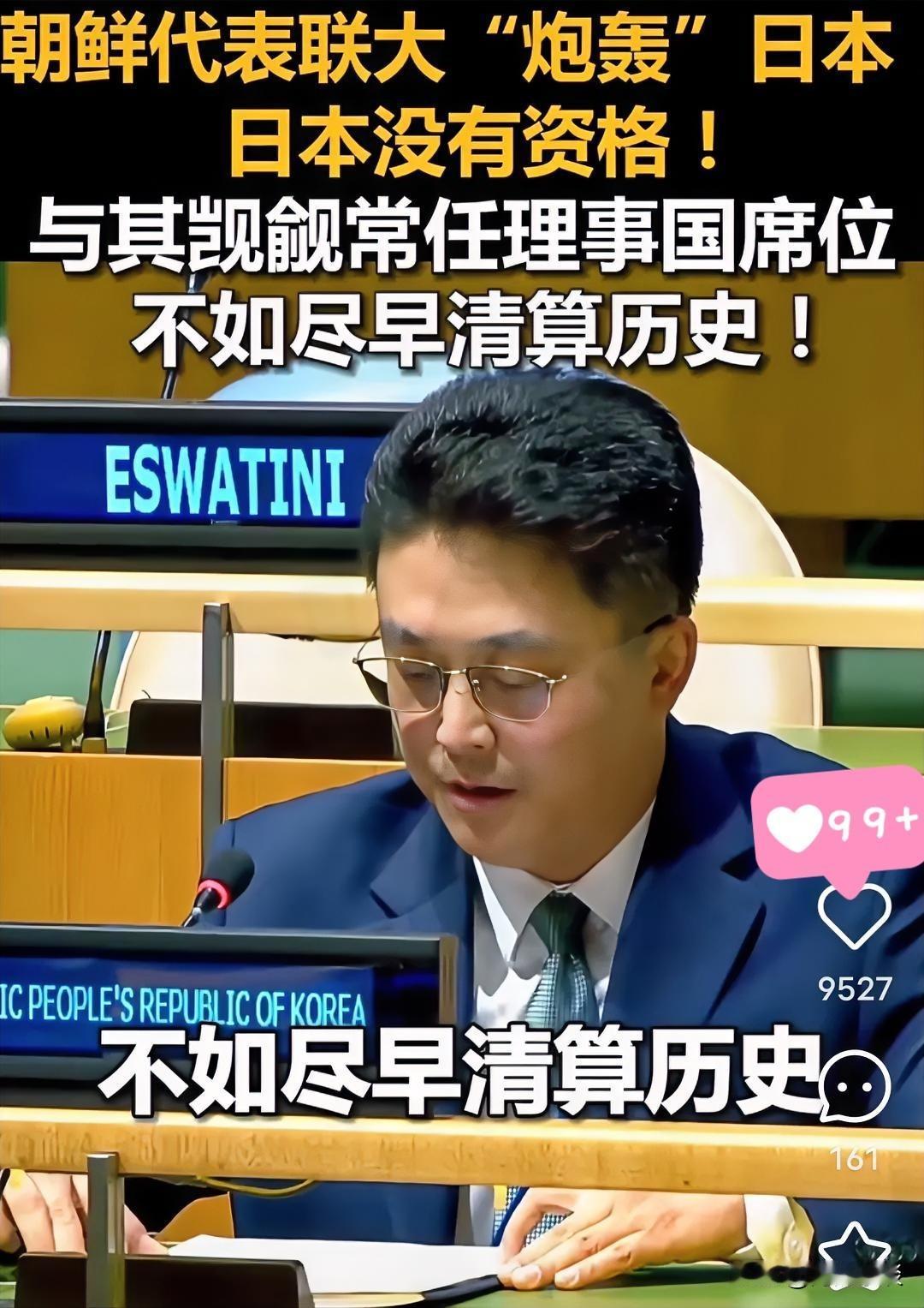 朝鲜兄弟心领神会朝鲜是真朋友、真兄弟，在中日关系再度紧张的情况下在联合国大会上