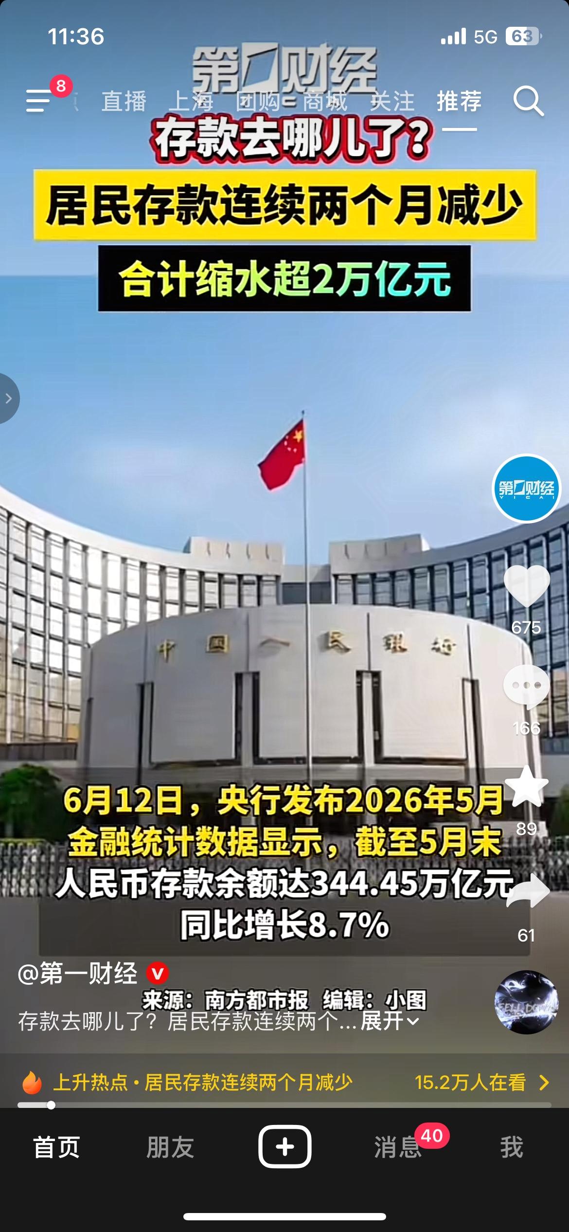 居民存款两个月少2万亿！钱都流向股市理财了4月居民存款大减1.94万亿，5月再