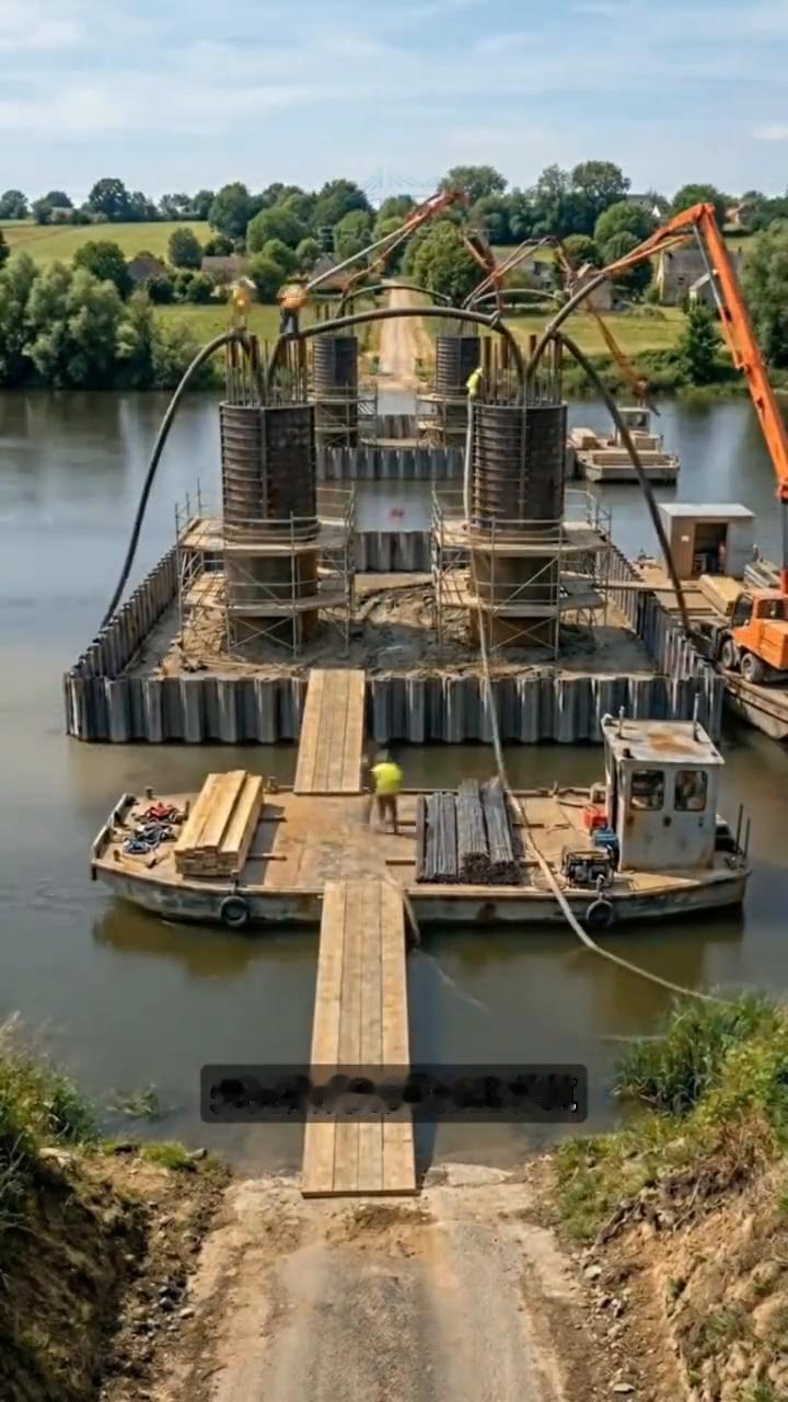 桥梁建造奥秘。原来国外建大桥是这样搭建的。·他们第一步不是建桥，而是架起测量