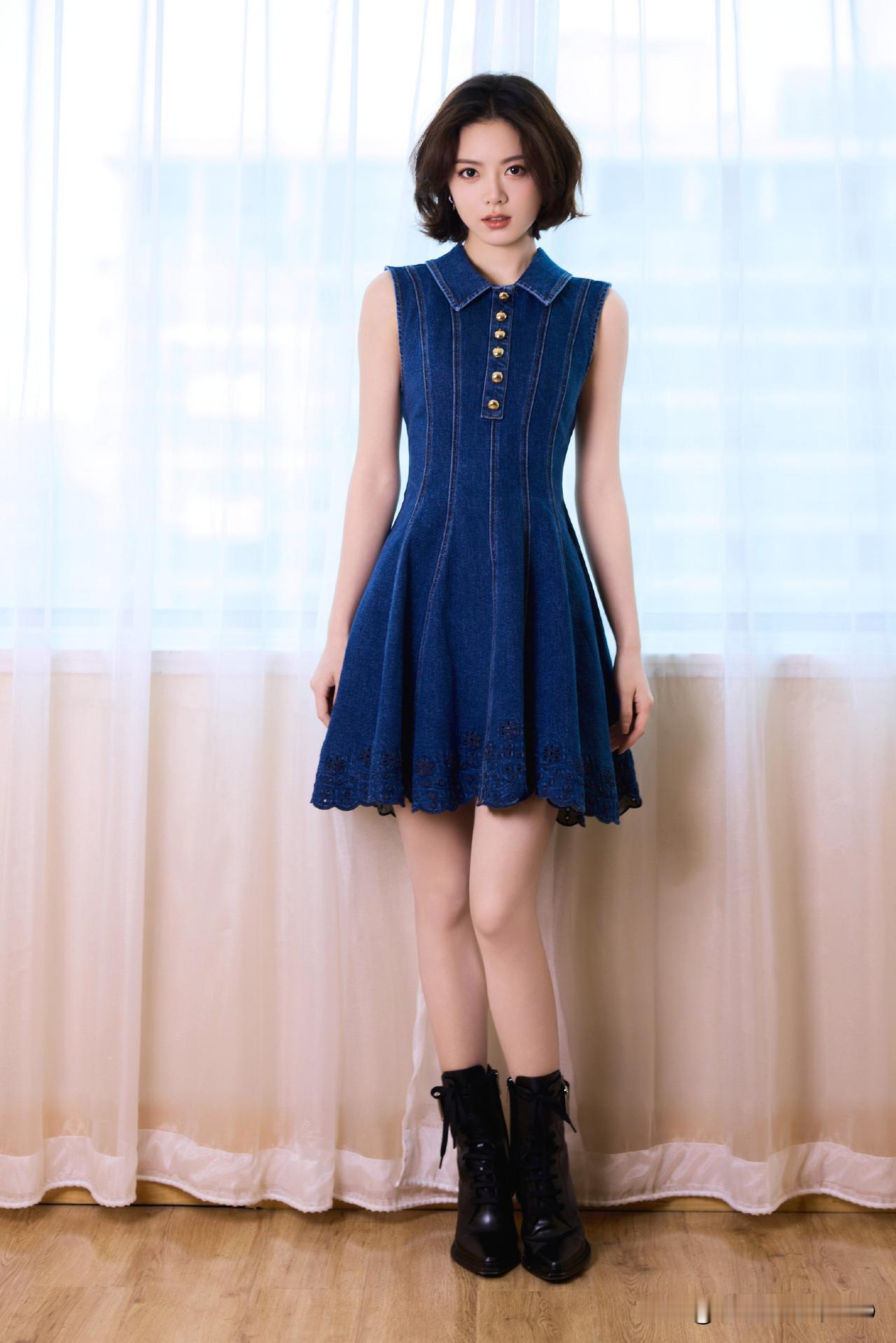 赵今麦牛仔连衣裙太有气质了