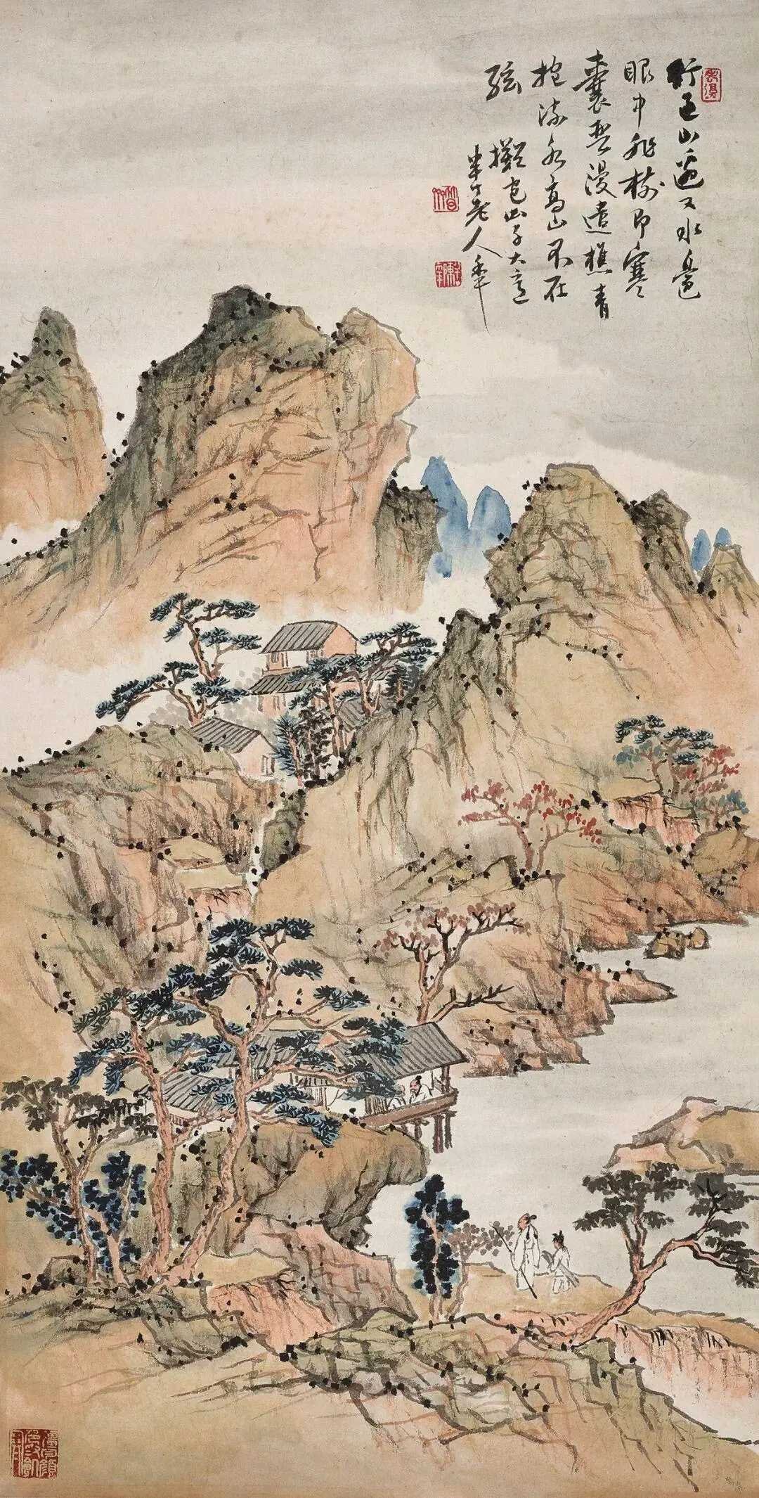 陈半丁《携琴访友》，设色纸本66×33.5cm。题识：行过山边又水边，眼中非