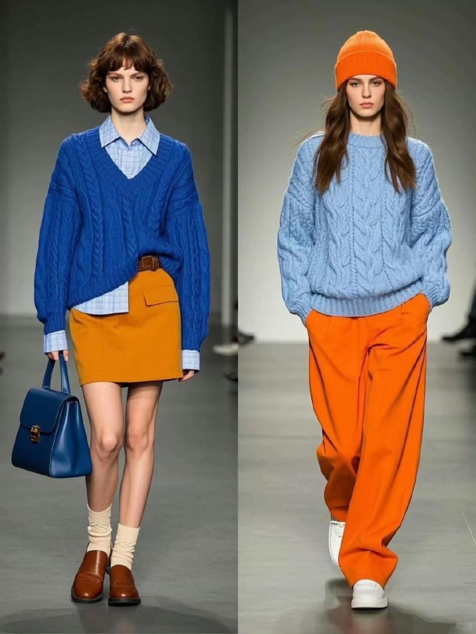 早秋玩蓝橙配，那可是相当刺激！去年秋天我沉迷大地色，合照里像泥石流，今年果断换数