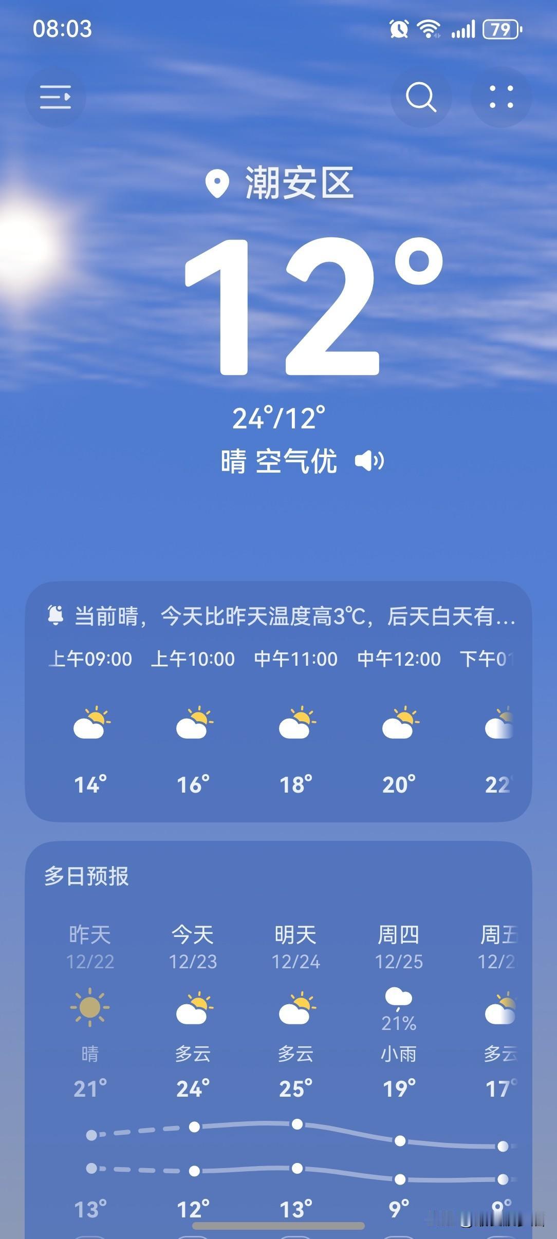 周三起，广东新一轮冷空气来袭！今天（23日），广东大部云量增多，部分市县有小