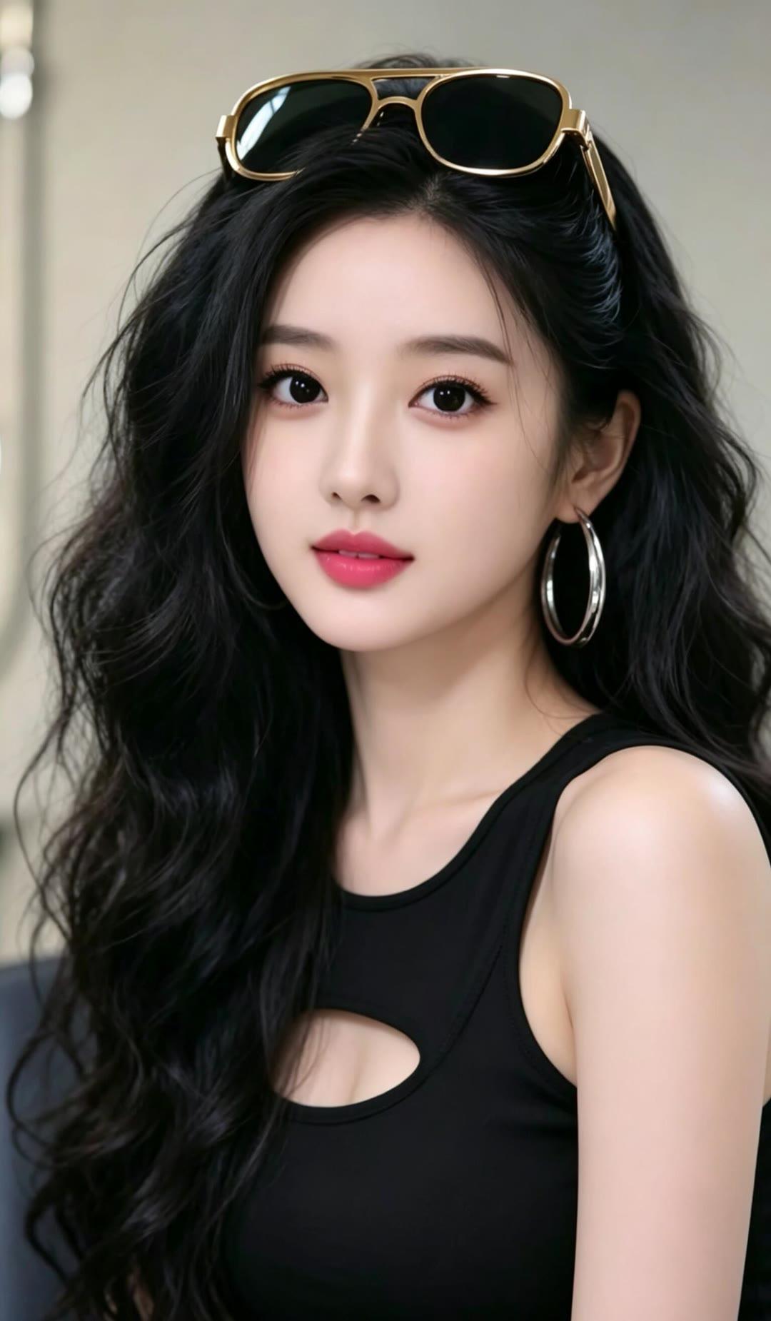 黑发如瀑映碧空，红唇轻启似春风。