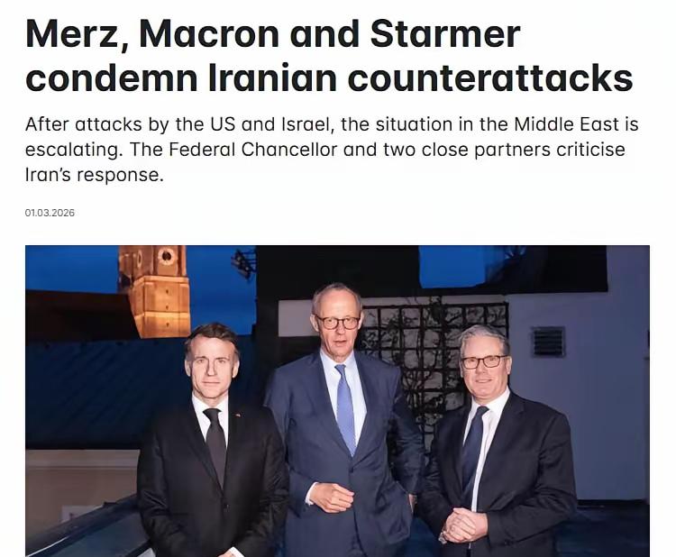 强盗逻辑！2日，德法英三国发布联合声明，若伊朗继续攻击中东地区国家领土，将对其