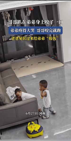 俩小孩子可能是双胞胎，若父母放任兄弟俩争执的话，估计兄弟俩可能会从小打到大的。