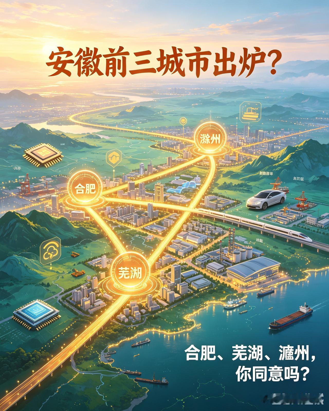 榜首必然是合肥，作为省会和长三角副中心城市，也是安徽唯一的万亿级城市。依托科创优