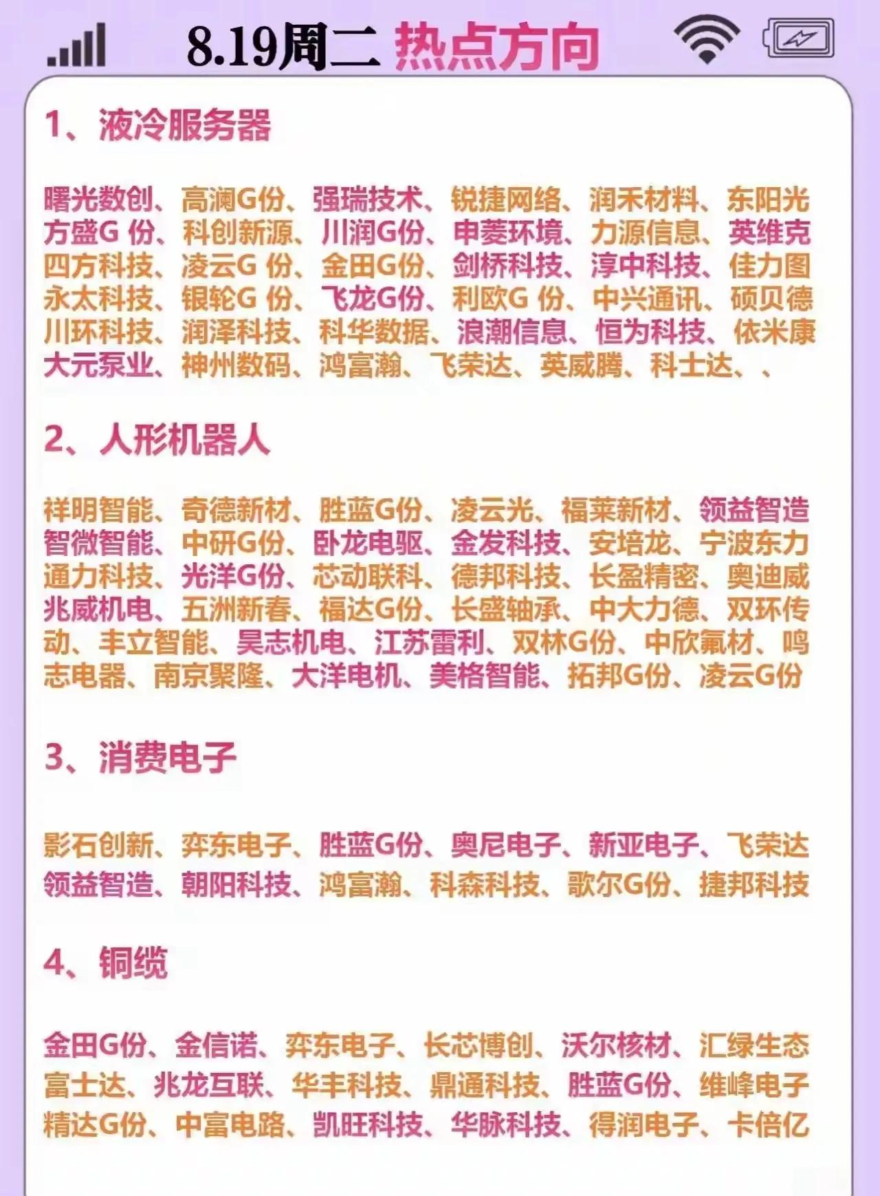 2024年8月19日（周二）热点方向股票板块总结1.液冷服务器（1.1）