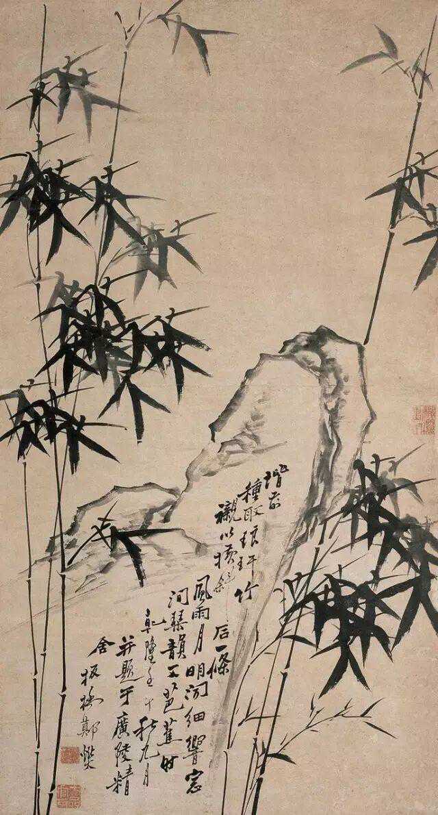 郑板桥《兰竹石图》，陡峭坚硬的山石缝隙，兰草肆意从顽石间破土而出，兰叶飞扬，肆意