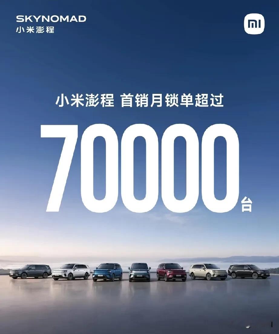 小米澎程首月锁单量出炉，首月锁单超过7万，这个数字基本跟第一代小米su7持平，第一代su7，28天锁
