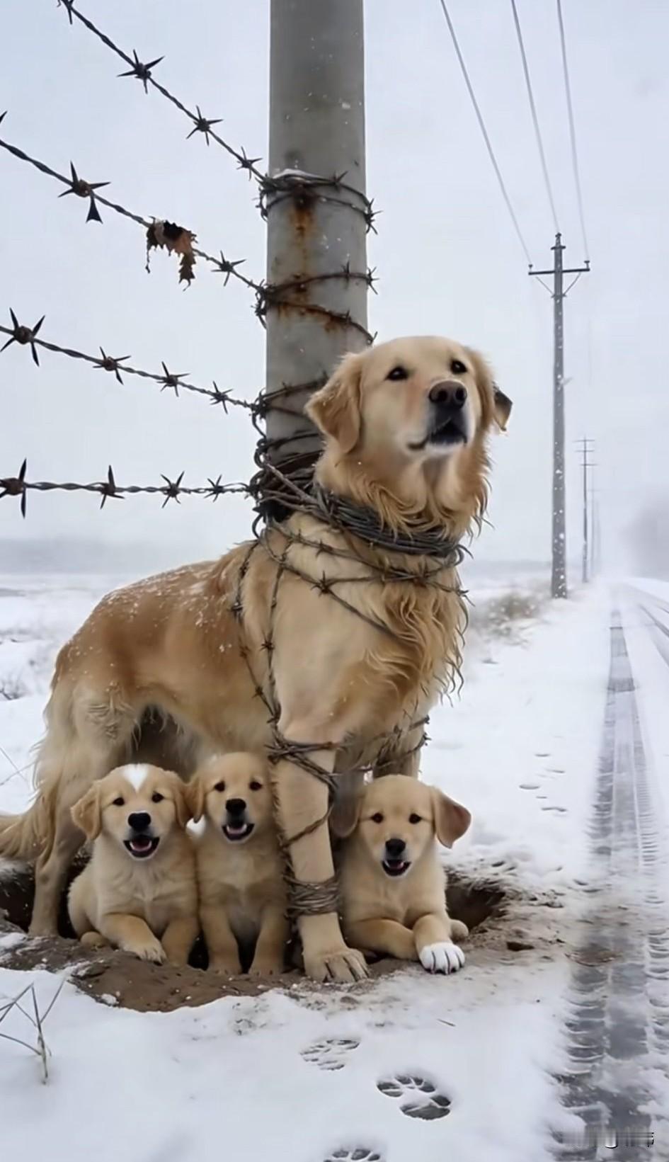 泪目了！一只可怜的狗妈妈被它的主人遗弃了，而且还把它绑在了郊区小路旁的一根电线杆