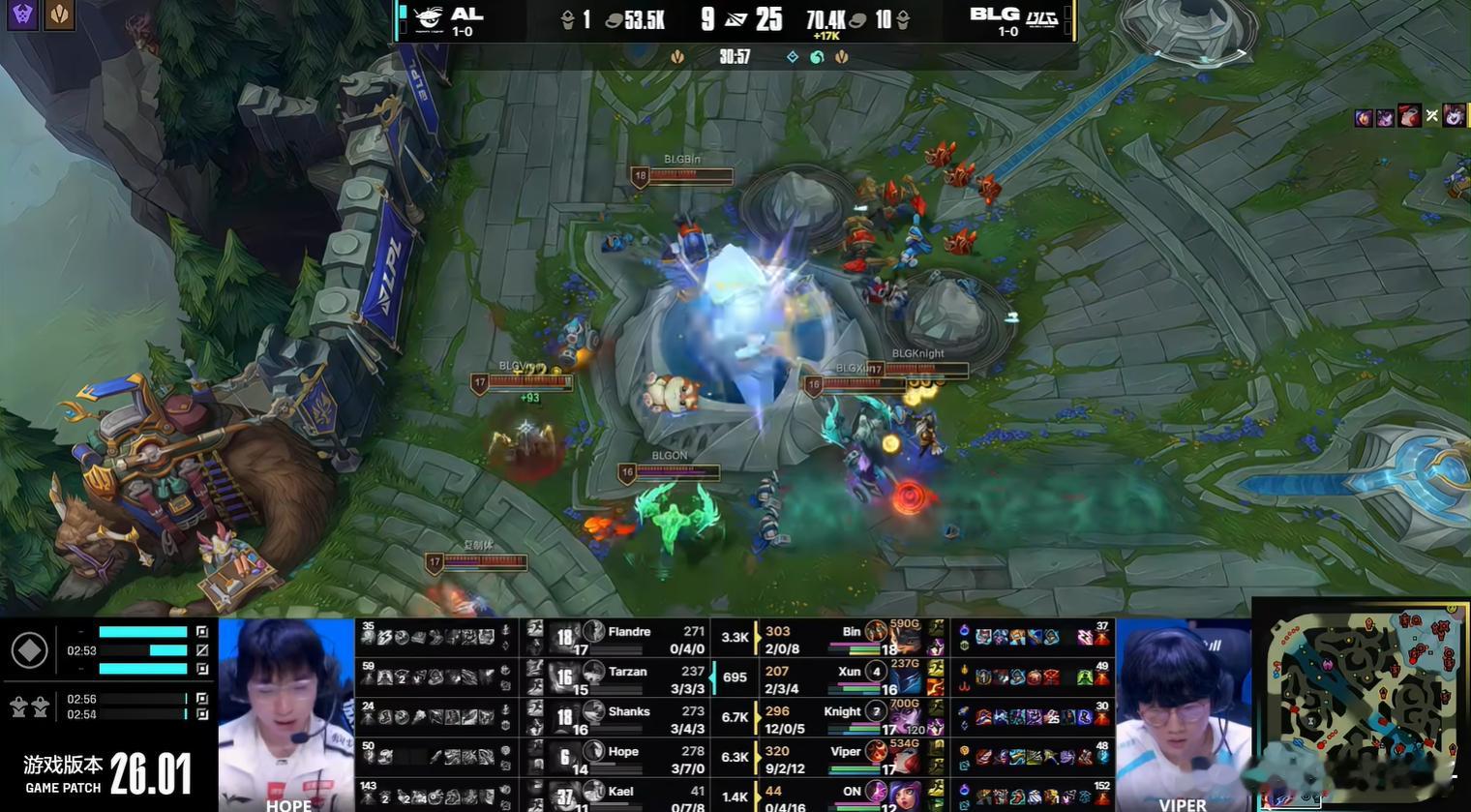 BLG扳平1比1AL，双C领先1w2经济，knight25层杀人数予取予求，伤害