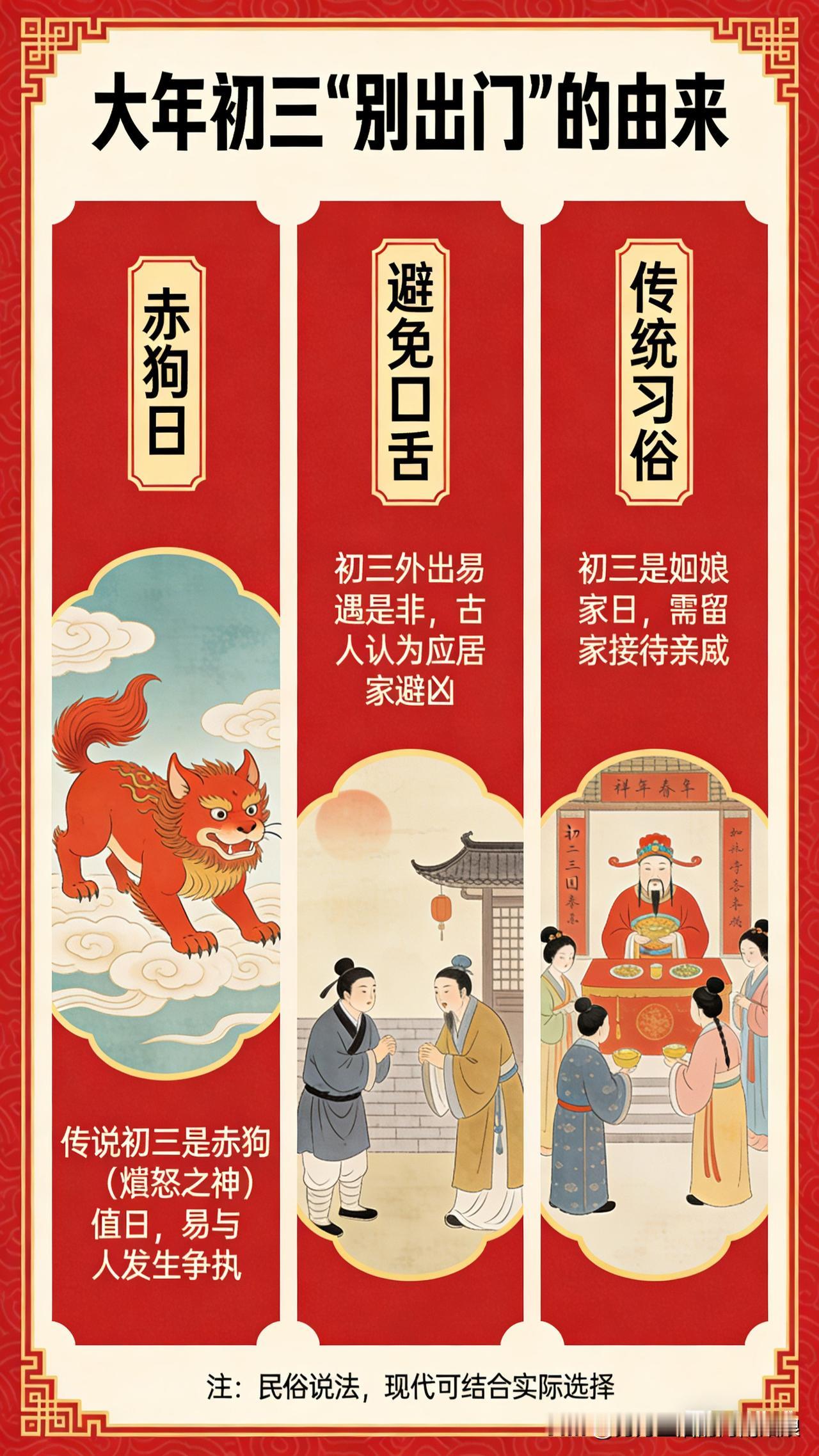 古人劝大年初三别出门，真不是迷信！大年初三为啥别出门？一句话说透：赤狗日，