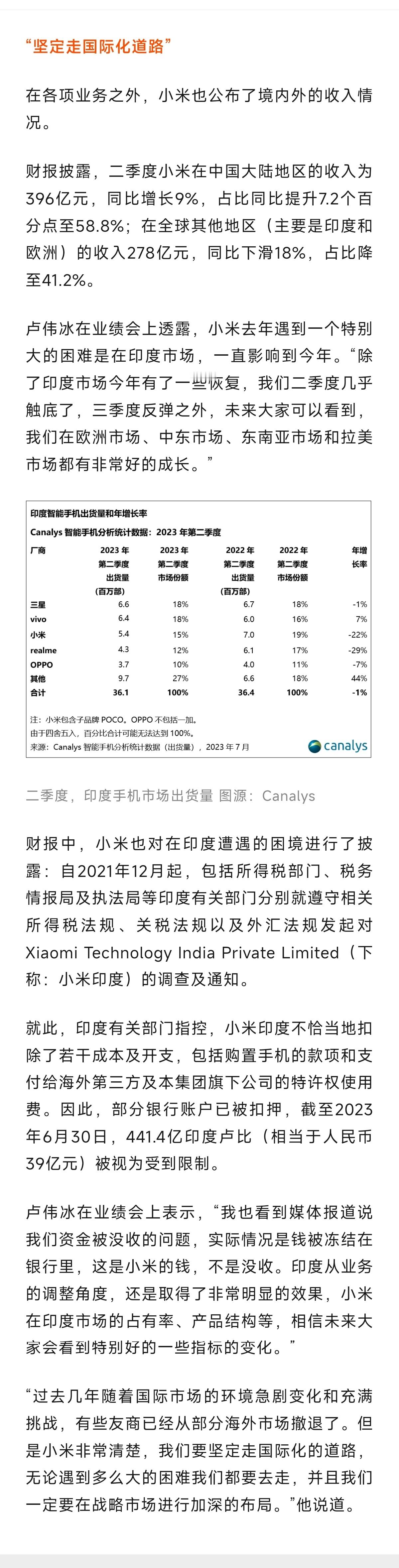 2023年的旧帖。卢伟冰接受采访《手机寒冬中净利润翻倍，小米卢伟冰回应“友商回归