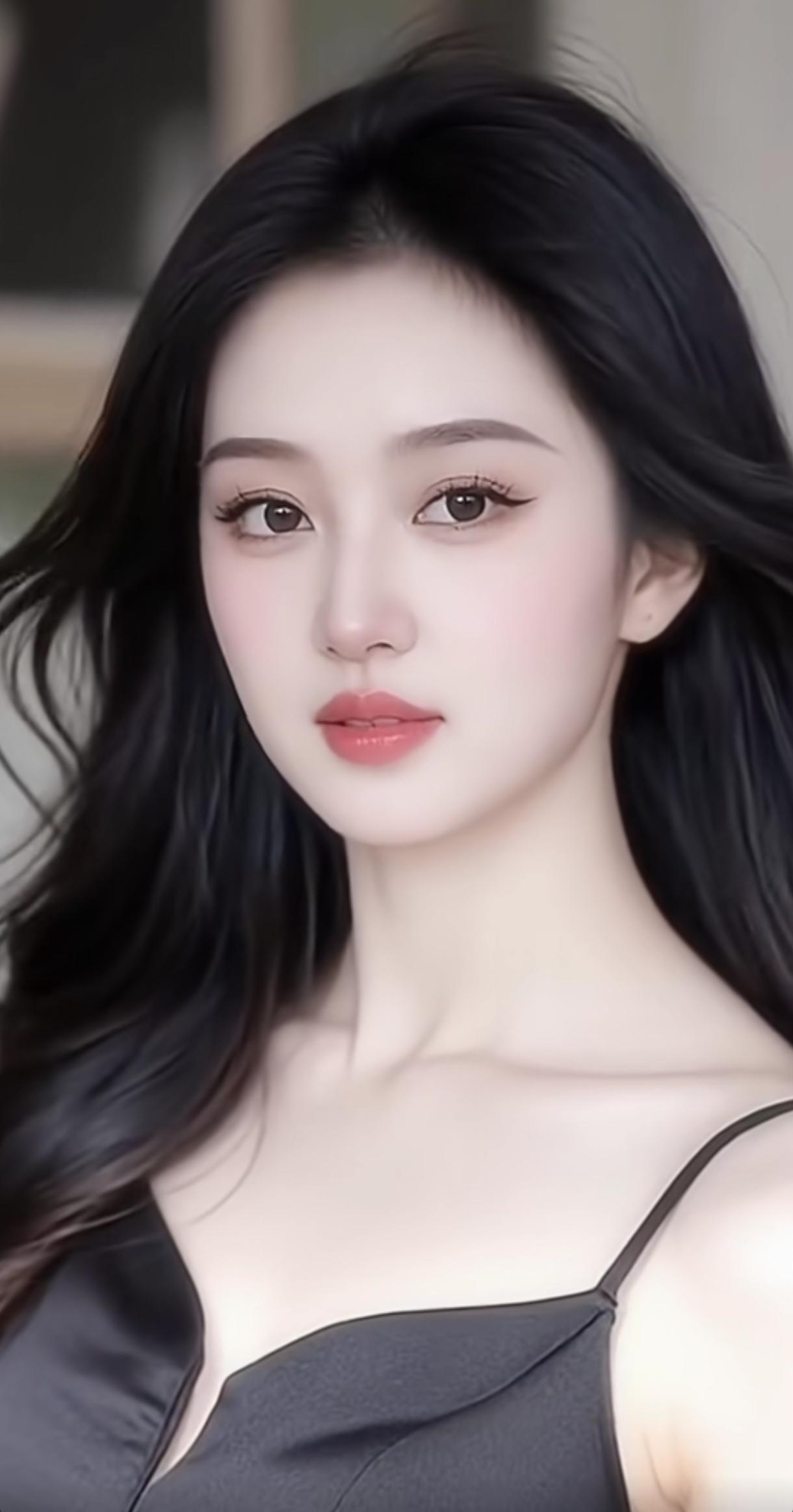 温柔黑发，甜美红唇，优雅气质，迷人眼眸。分享今日随手拍的照片红唇美人图逆光红