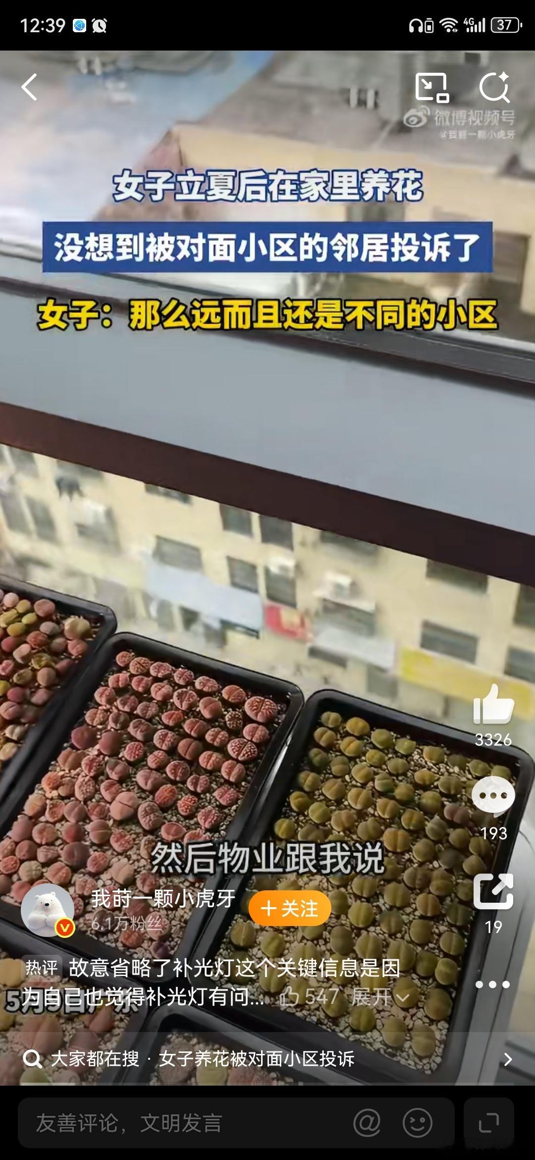 女子在家里养花被对面小区投诉视频只说在家里养花被对面小区投诉这么远，实在不太合理