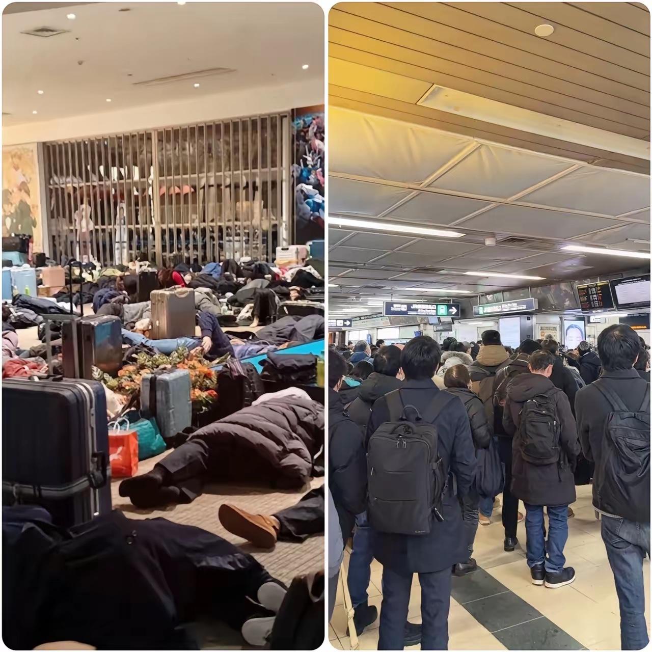 这照片看着真是让人心里揪心。​在北海道机场，一群人老老实实躺地上，没吃没喝也
