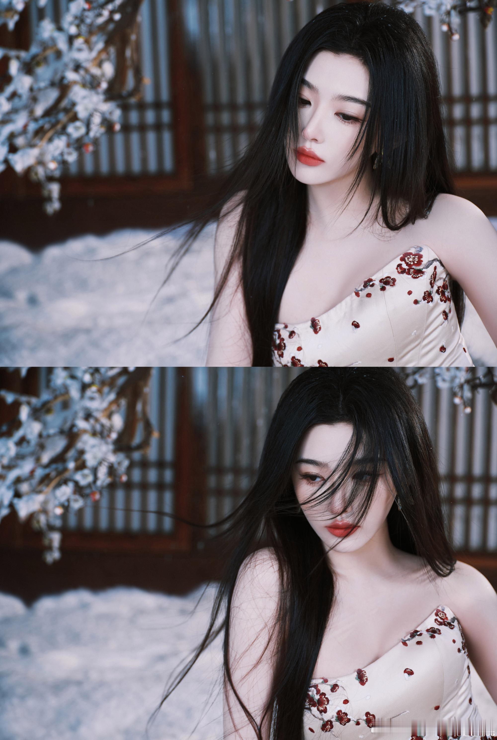 孔雪儿全世界最适合雪的女人雪地里的红裙造型也太惊艳了吧！白雪映着红裙，她往那