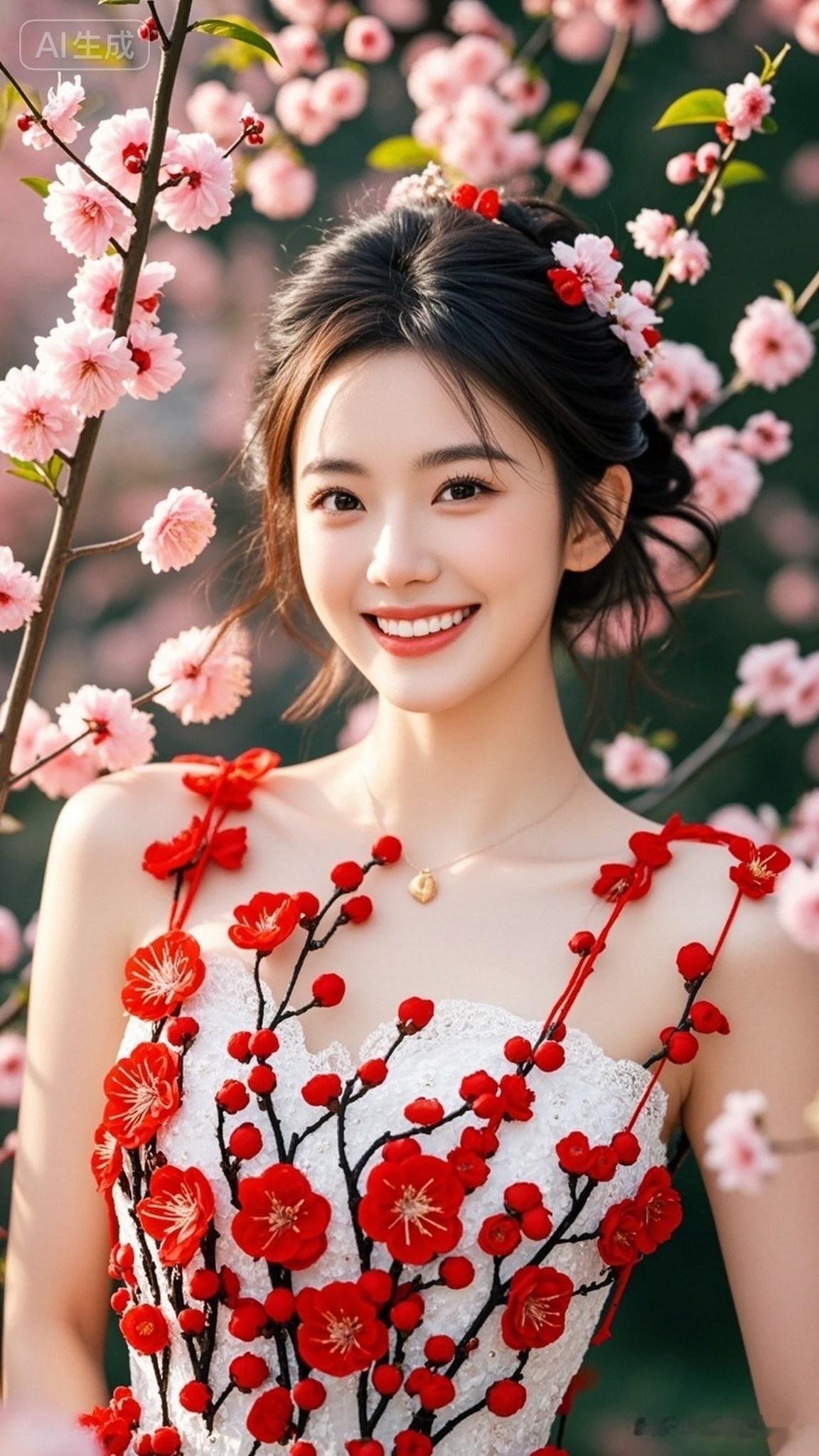 樱花树下，少女笑靥如花，春意盎然。🌸🌸🌸