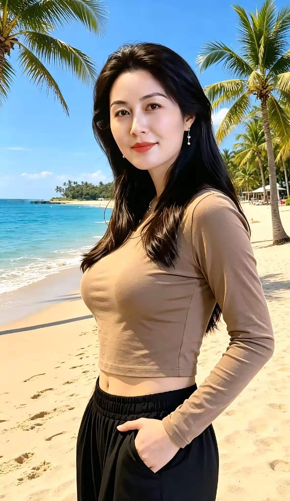 捣练子·滩头风拂袖，影凝眸，棕衫轻裹椰韵柔。耳底潮声云作伴，一襟清意立沙