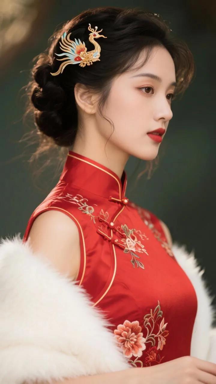 红衣美人，惊艳古装，龙凤呈祥，古典韵味。
