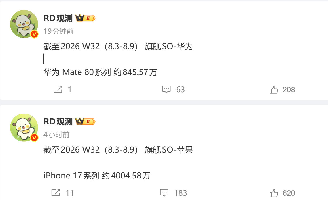 如果加上折叠屏类产品的话，华为高端和苹果是可以扳手腕的。​