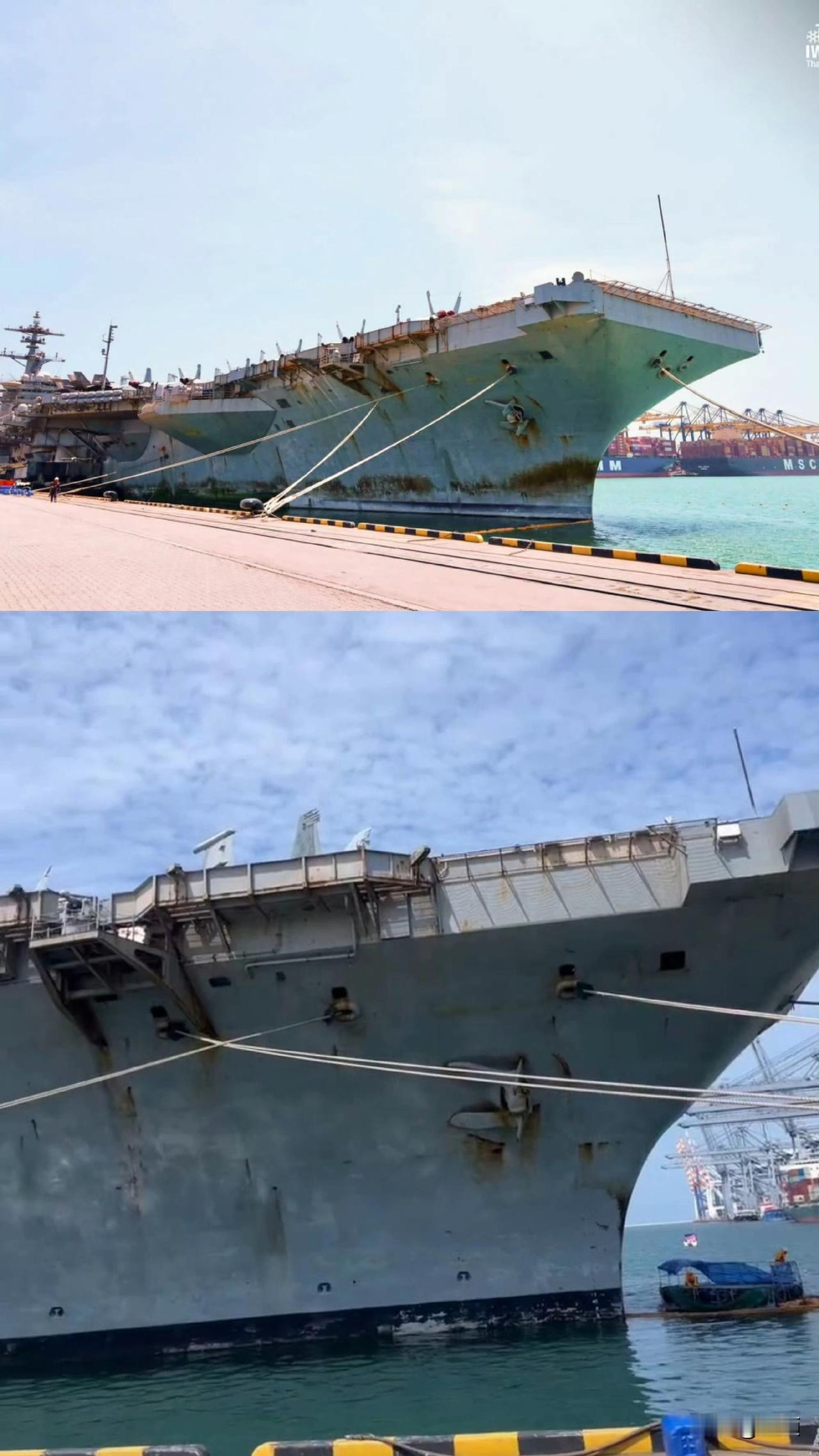 泰国港口简单清理后，林肯号（CVN‑72）外观体面不少……停靠期间，美方委托泰