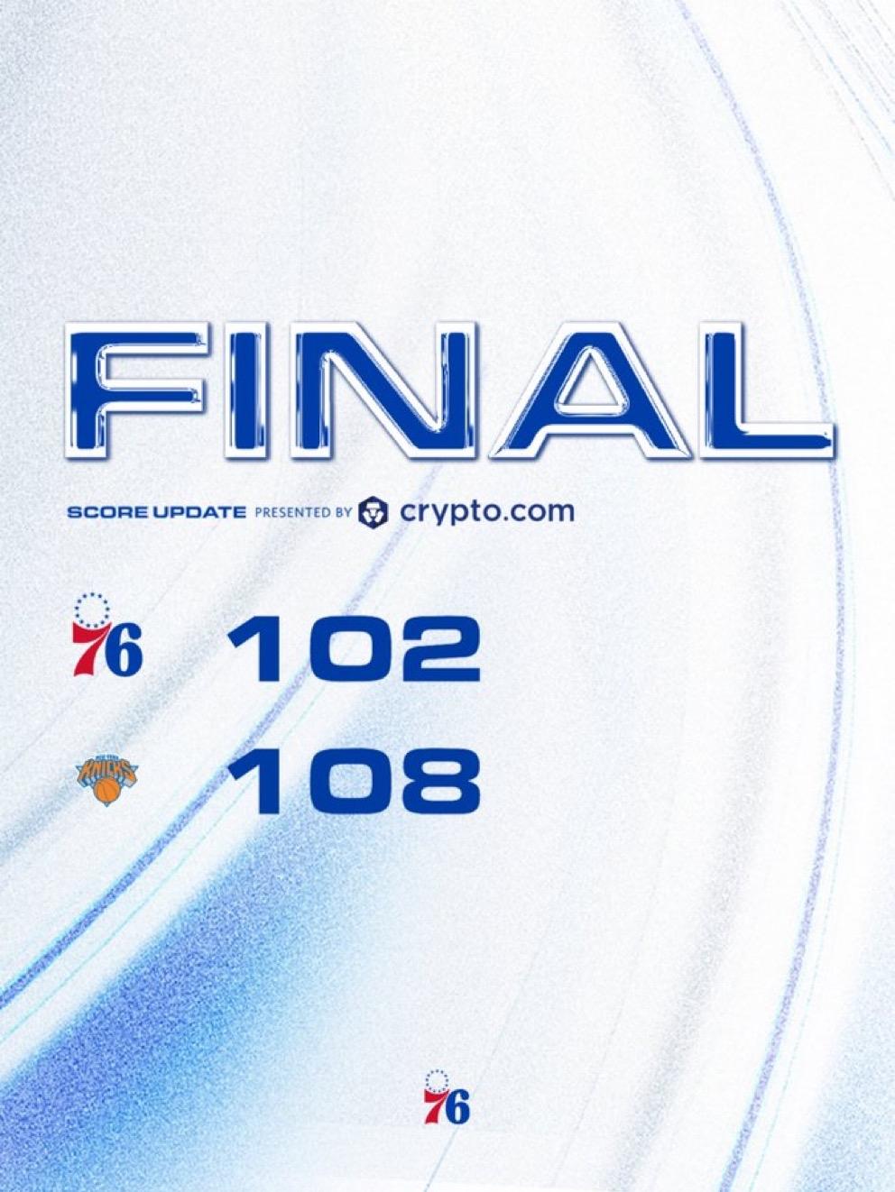 5月7日NBA半决赛战报（2场）：76人102-108尼克斯，总比分0-2