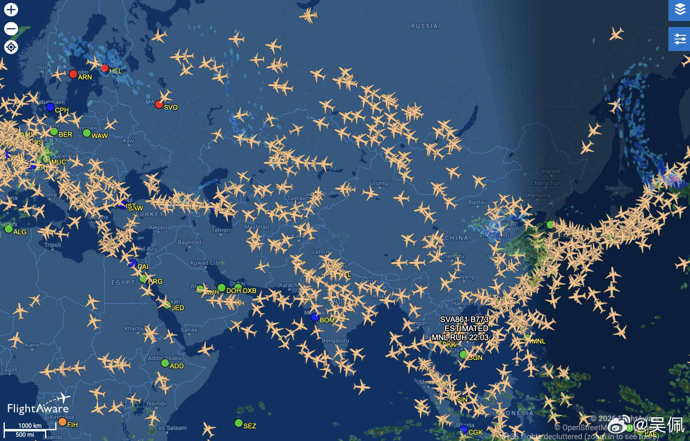 闲着没事查了一下伊朗上空，居然还有几家飞机在飞，不要命的亚洲航空头铁，此外汉莎和