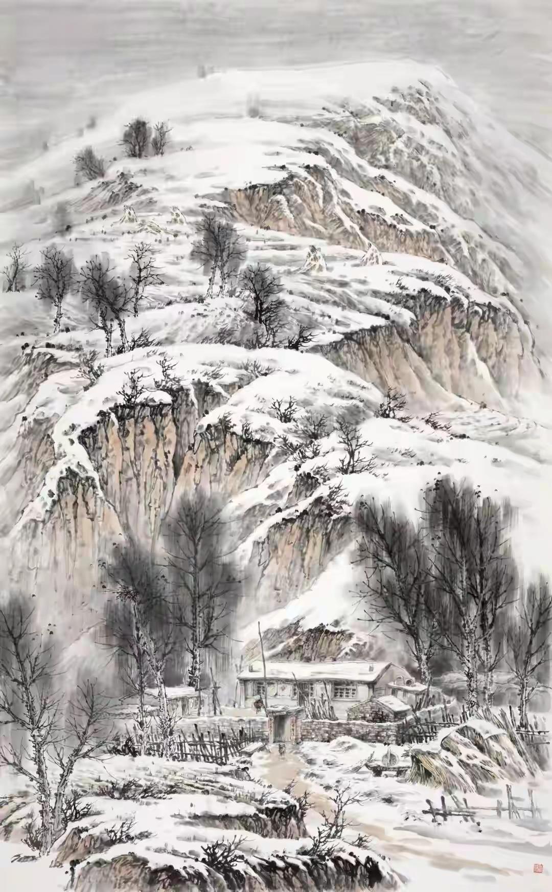 参展作品。国展作品创作者中心创作灵感山水画的诗意雪景